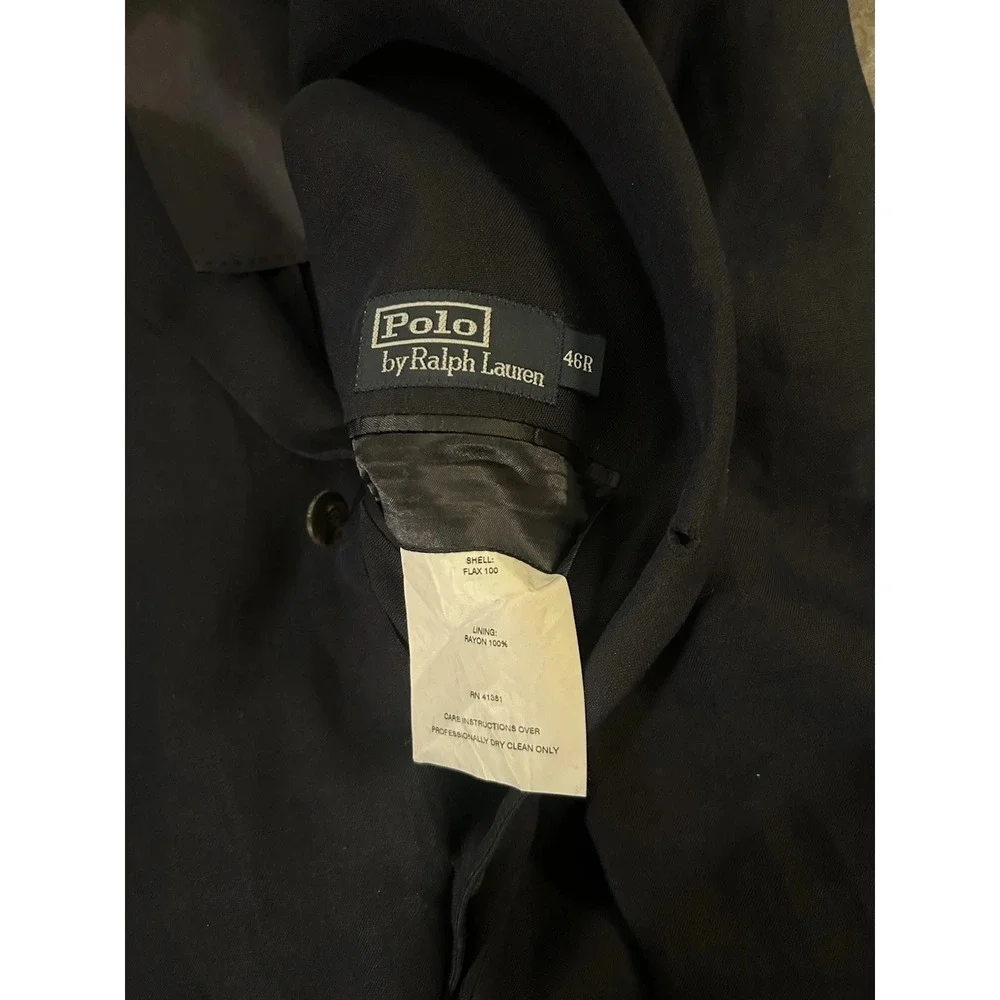 Vintage Polo Ralph Lauren Blazer 46R Flax Linen Navy Blue Unstructured Jacket